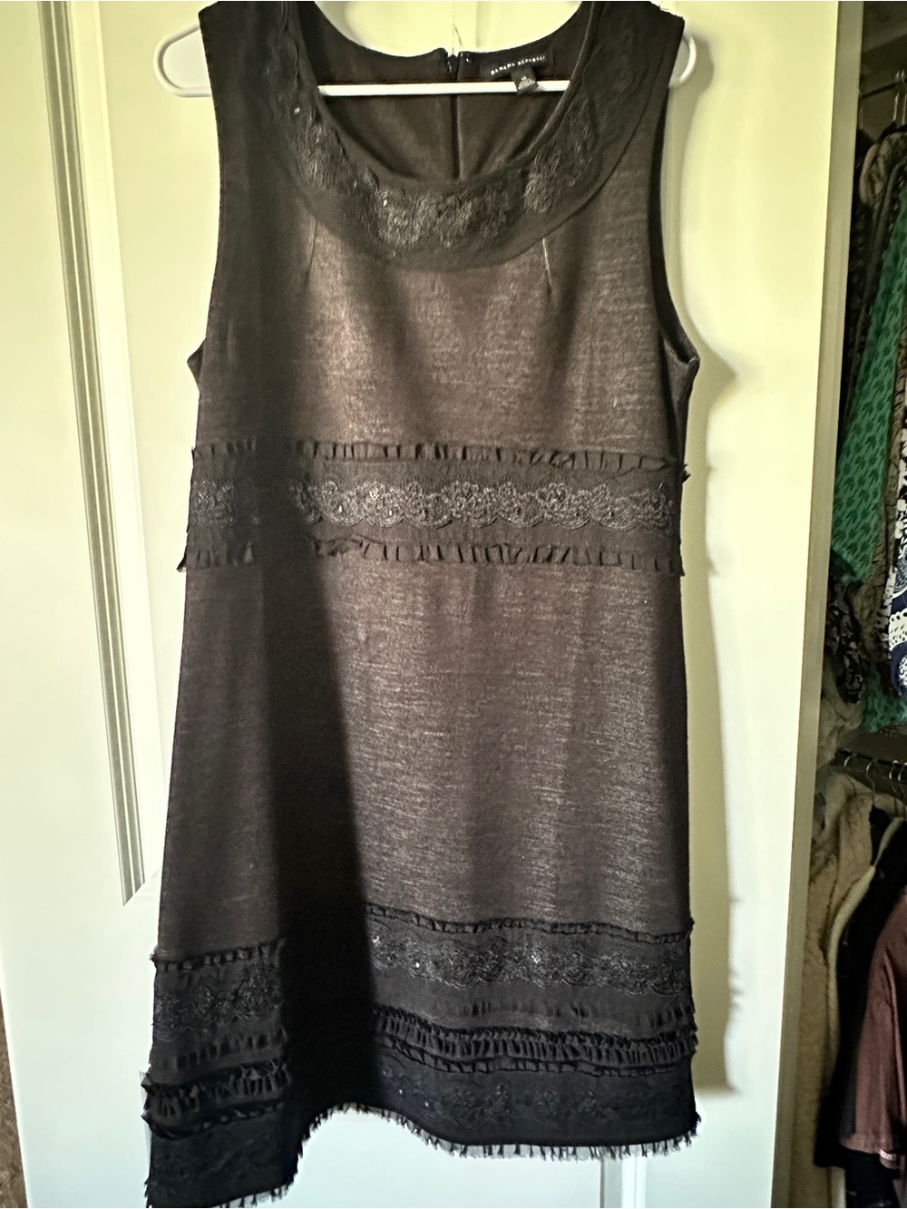 Banana Republic Black Lace-Trim Scoop Neck Midi Dress